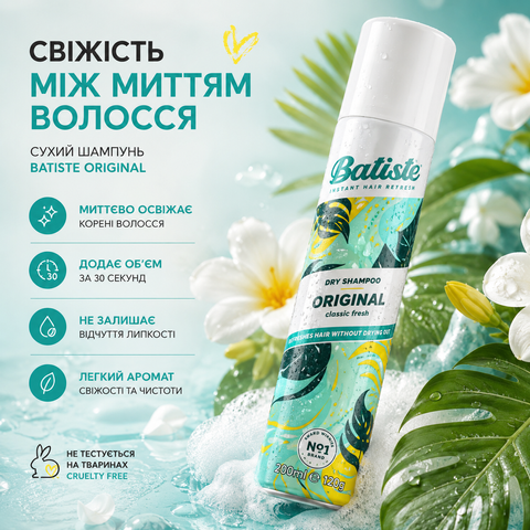 Сухий шампунь Batiste Original для всіх типів волосся 200 мл 5010724527481 фото