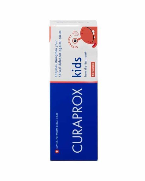 Дитяча зубна паста "Curaprox" без фтору з 0 років,  ПОЛУНИЦЯ, 60мл. 7612412429466 фото